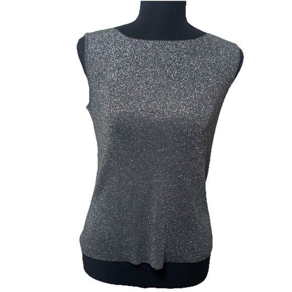 Charter Club Petite Silver Glitter Tank Top Sleeveless Sparkle Knit Shell P/S - Picture 1 of 6